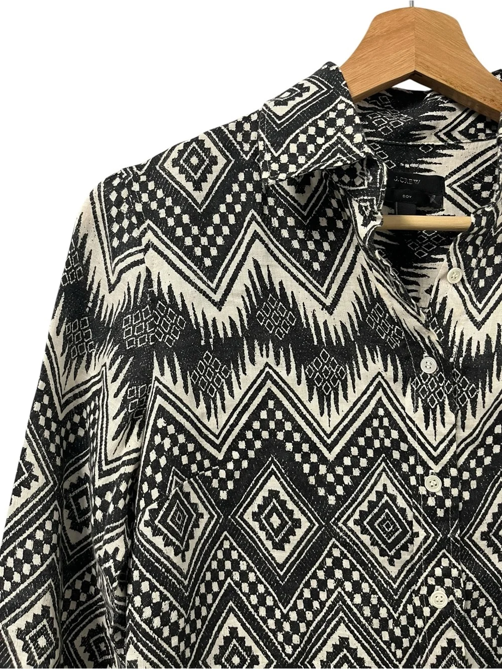 J. Crew BOY 100% Linen Button Front Shirt Women's XS Black White Lightweight